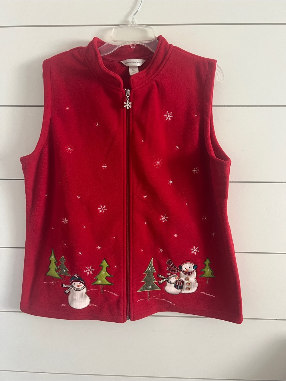 Christopher & Banks Red Fleece Vest with Snowflake Zipper